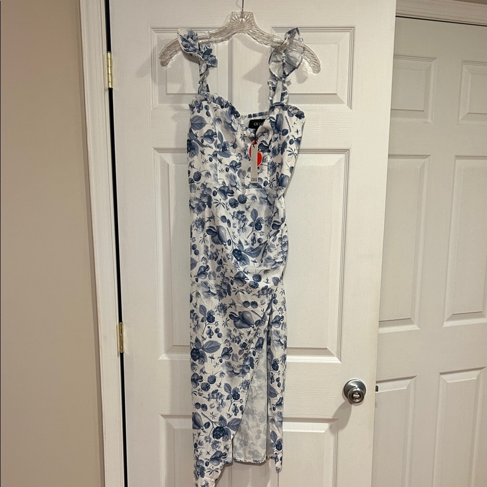Cider Elegant Blue Floral Midi Dress